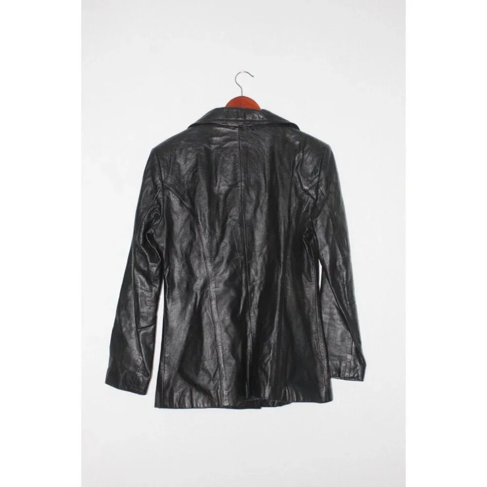 Wilsons Leather Soft‎ Leather Women's Small Black Maxima Coat Blazer Vintage Y2K